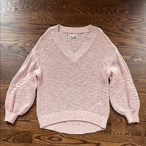 American Eagle Outfitters Cozy Pink V-Neck Sweater with Ribbed Knit